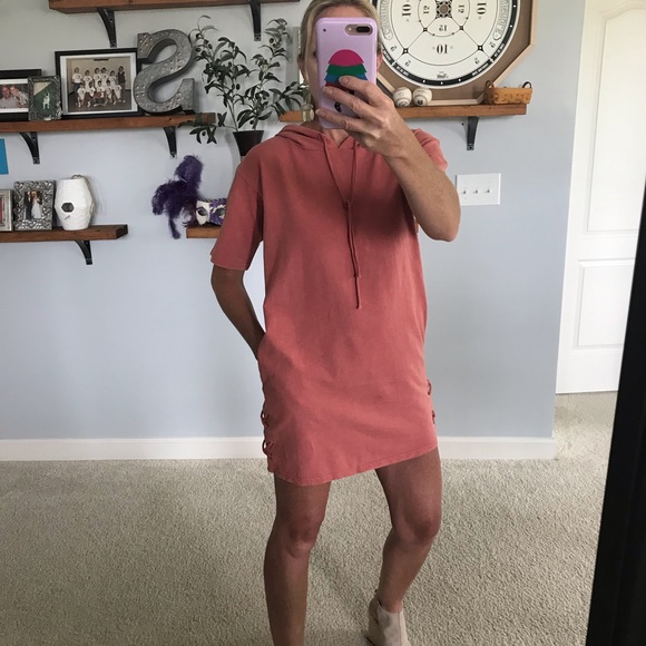 Coral/Rusty Color Hooded Tunic Dress - Picture 3 of 7